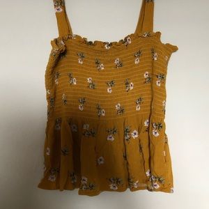 Yellow Floral American Eagle Tank Top